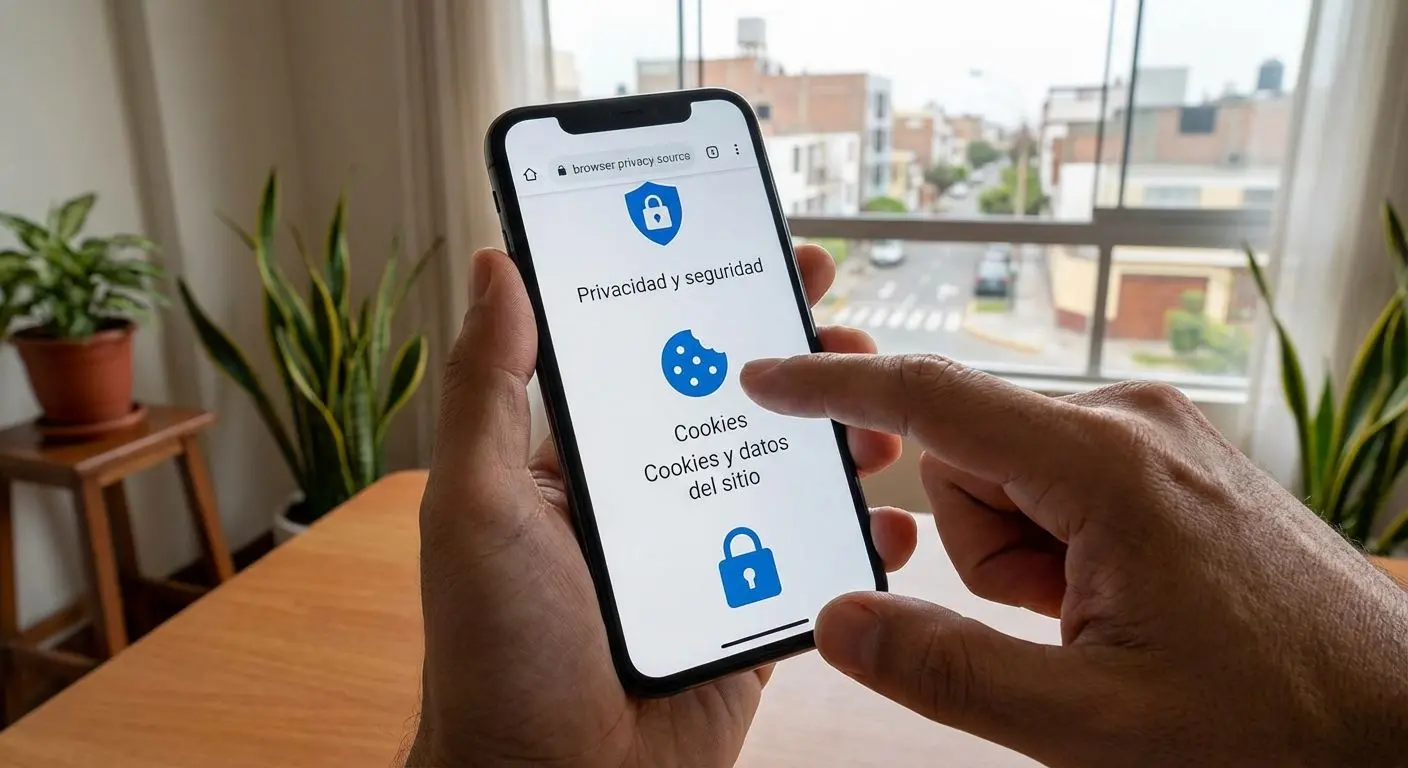 Ajuste de preferencias de cookies en un móvil por usuario peruano