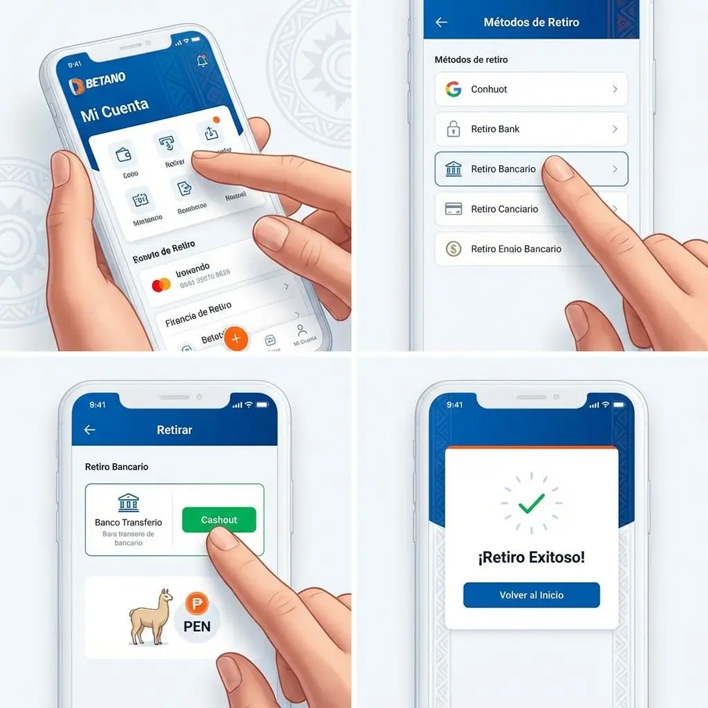 Secuencia visual del proceso para realizar un retiro en Betano Perú